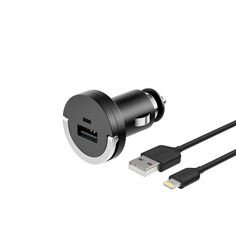Автомобильная зарядка USB + витой кабель Lightning MFI 1,5 м, Deppa