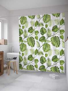 Штора (занавеска) JoyArty для ванной "Лианы монстеры" из сатена, 180х200 см с крючками