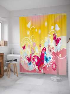 Штора (занавеска) JoyArty для ванной "Парящие насекомые" из сатена, 180х200 см с крючками