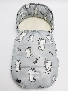 Конверт зимний меховой AMAROBABY Snowy Baby Динозавры, серый, 85 см