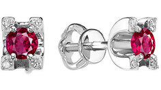Серьги-пусеты из белого золота с рубином/бриллиантом Империал S1173-224 Imperial