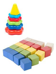 Развивающая игрушка Karolina Toys Пирамида малая + Кубики 20 кубиков