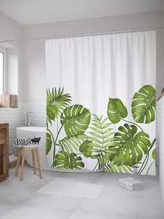 Штора JoyArty для ванной "Листья тропических растений" из сатена, 180х200 см с крючками