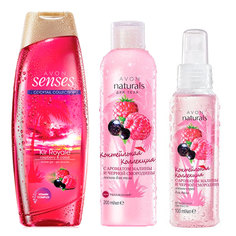 Набор AVON "Малина и черная смородина" (гель для душа 500мл+спрей 100 мл+лосьон 200мл)