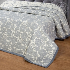 Покрывало Жаккардовое Танец цветов сине-серое 220х235 Евростандарт 100% Хлопок