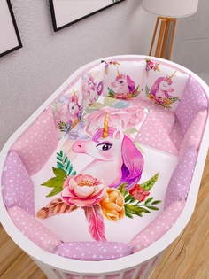 Комплект в кроватку 17 предметов: 5+12 подушек (бортиков) AmaroBaby Unicorn Dream, розовый