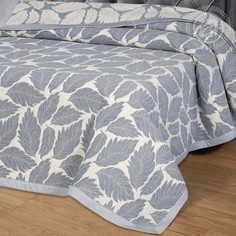 Покрывало Жаккардовое Флора сине-серая 220х235 Евростандарт 100% Хлопок АРТ ДИЗАЙН