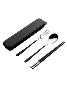 Набор столовый в пенале "Премиум" ложка, вилка, палочки (черный) Style Home