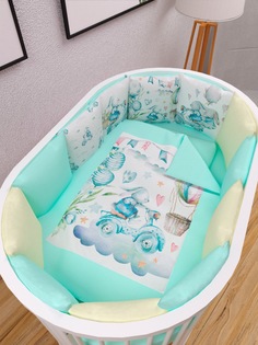 Комплект в кроватку 17 предметов (5+12 подушек-бортиков) AmaroBaby Magical Dreams, голубой