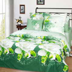 Постельное белье Mercury Home «Флорес» 2-х спальное с европростыней Сатин 4 наволочки