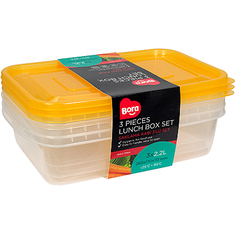 Контейнер прямоугольный 2.2л 170x265x70 мм 3 шт/уп крышка ОРАНЖЕВАЯ пластик BORA