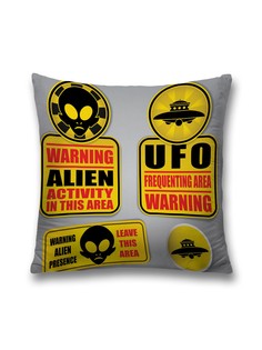 Наволочка декоративная JoyArty "Инопланетное предупреждение" на молнии, 45x45 см