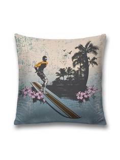 Наволочка декоративная JoyArty "Серф у острова" на молнии, 45x45 см