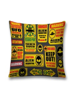 Наволочка декоративная JoyArty "Осторожно, пришельцы" на молнии, 45x45 см