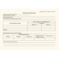 Технологическая карта (соответствует Приложению №7 СанПиН 2.4.1.3049-13): (упаковка 100 шт.) Издательство Учитель