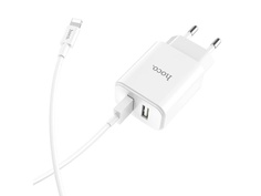 Зарядное устройство Hoco C62A Victoria 2xUSB + кабель Lightning White