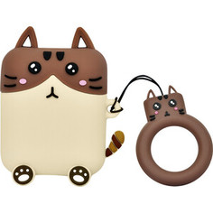 Чехол для наушников Deppa Funny Animals для AirPods 1/2, кот, коричневый/кремовый.