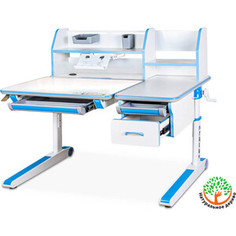 Детский стол Mealux Sherwood Energy W/BL BD-830 W/BL Energy столешница белая, дерево, накладки на ножках голубые