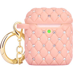 Чехол для наушников Deppa TPU Crystal для AirPods 1/2, кольцо-карабин, розовый.