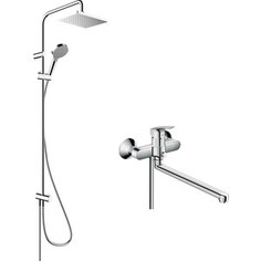 Смеситель для ванны Hansgrohe Logis с душевым гарнитуром, хром (71402000, 26282000)