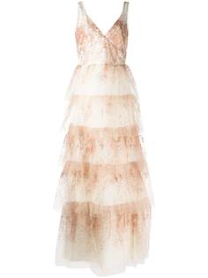 Marchesa Notte ярусное платье из тюля с V-образным вырезом