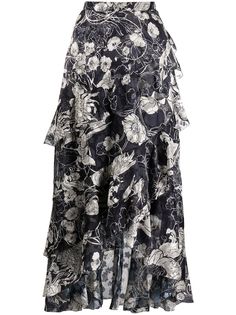 Marchesa Notte платье с цветочным принтом и асимметричным подолом