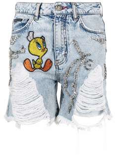 Philipp Plein джинсовые шорты с декором Looney Tunes