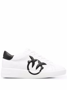 Pinko Love Birds-embossed leather sneakers