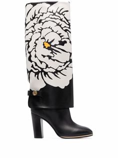 Pollini floral print knee length boots
