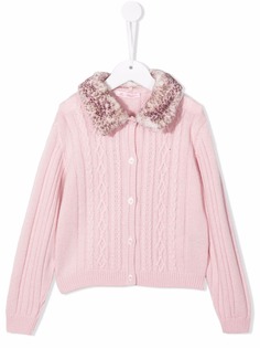 Miss Blumarine detachable-collar cable-knit cardigan