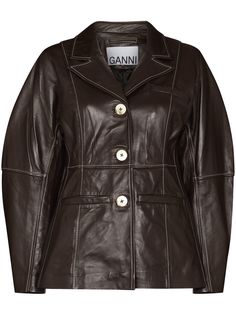 GANNI GANNI CLLR LS BALLOON LS LTHR BLAZER BRW