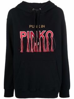 Pinko logo-print organic cotton hoodie