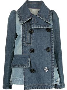 sacai двубортная джинсовая куртка в технике пэчворк