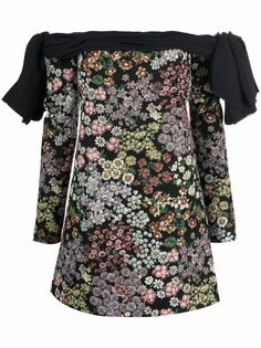 Giambattista Valli платье с открытыми плечами и цветочной вышивкой