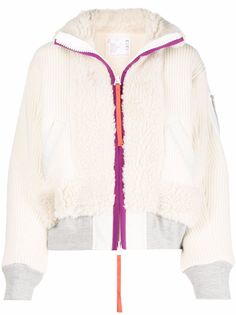 sacai бомбер со вставками из шерпы