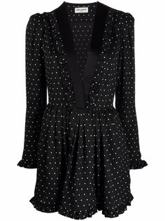 Saint Laurent платье мини в горох