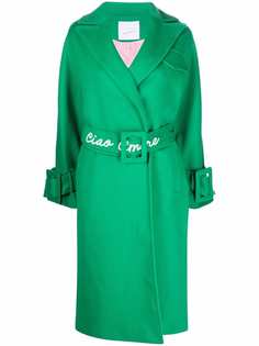 Giada Benincasa slogan-embroidered belted trench coat