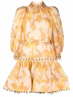 ZIMMERMANN платье с объемными рукавами и цветочным принтом