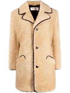 Saint Laurent шуба с кожаной окантовкой