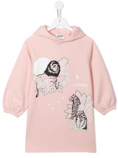 Kenzo Kids платье-джемпер с капюшоном и логотипом