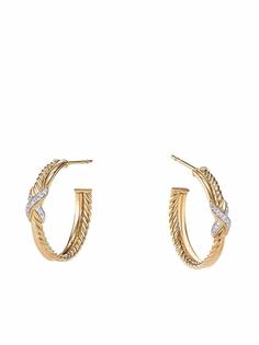 David Yurman серьги-кольца Petite X из желтого золота с бриллиантами