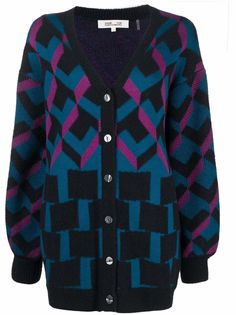 DVF Diane von Furstenberg кардиган вязки интарсия с V-образным вырезом