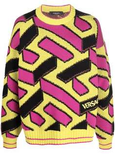 Versace жаккардовый джемпер с узором La Greca