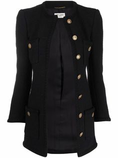 Saint Laurent твидовый пиджак с круглым вырезом