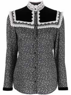 Saint Laurent блузка с кружевом и цветочным принтом