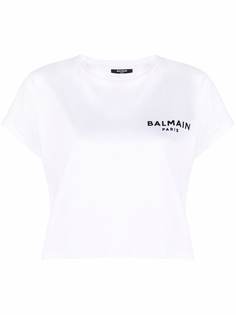 Balmain укороченная футболка с логотипом