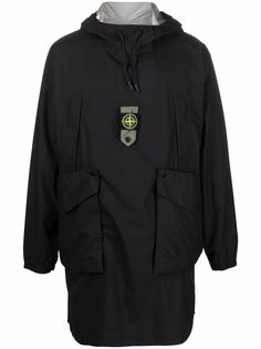 Stone Island плащ с капюшоном и нашивкой-логотипом