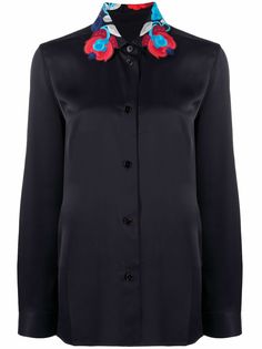 Jil Sander атласная рубашка с цветочной вышивкой