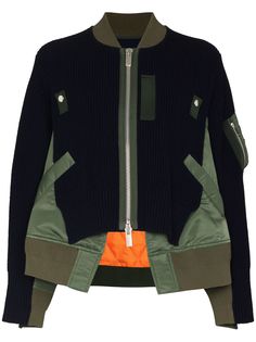 sacai вязаный бомбер со вставками