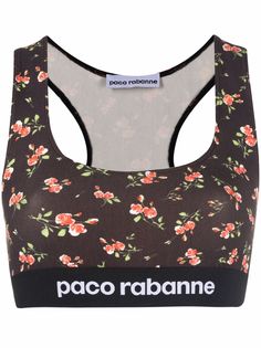 Paco Rabanne укороченный топ с цветочным принтом и логотипом